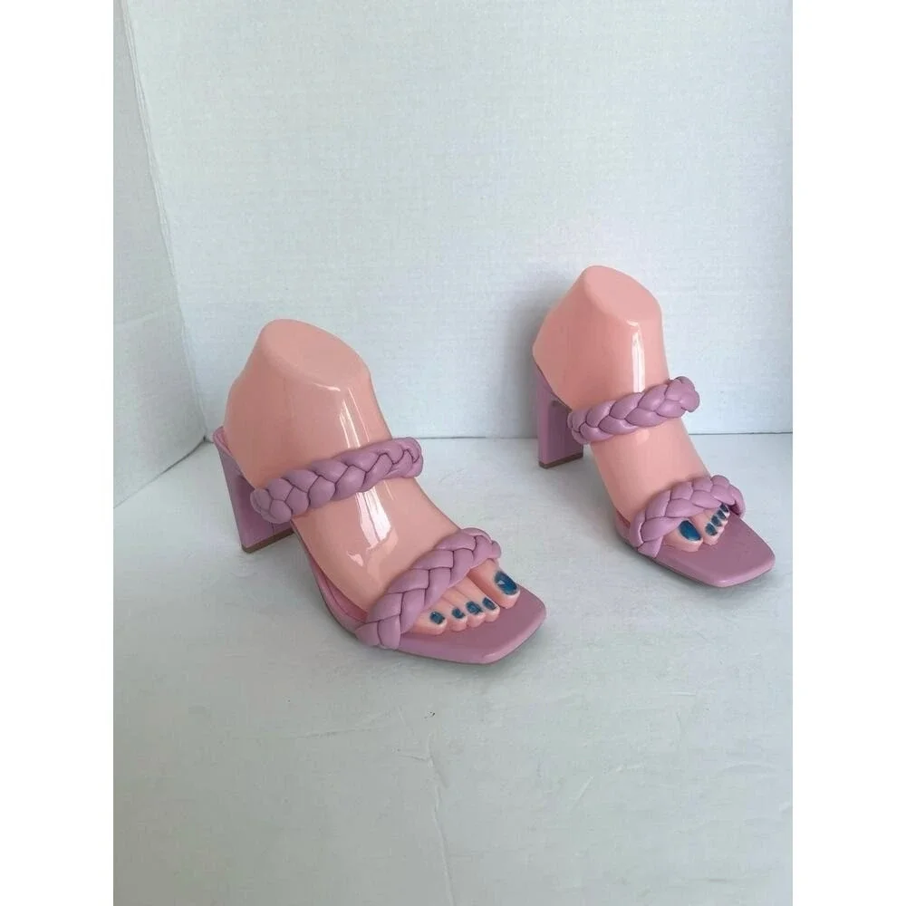 NWOT SODA Braided Strap Square Toe Sandal PinkVegan Leather‎ Dressy High Heels 7